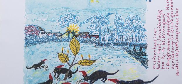 Tegning af katte med nissehuer