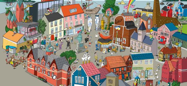 Byen som er illustreret af Rasmus Bregnhøi