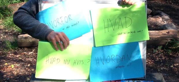 tavle med ordene hvad, hvordan, hvorfor, hvad nu hvis