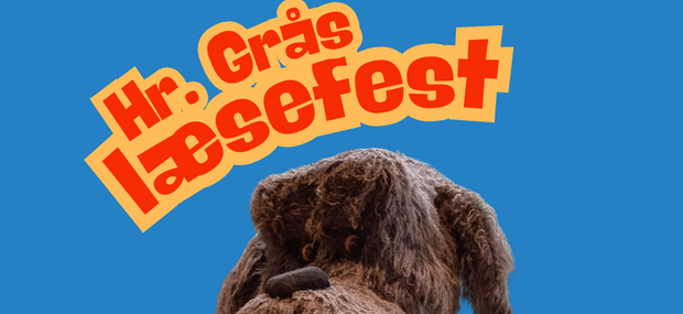 Billede af hunden Hr. Grå med titlen "Hr. Grås Læsefest"