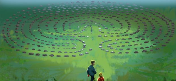 Illustration til projektet af en labyrint og to børn