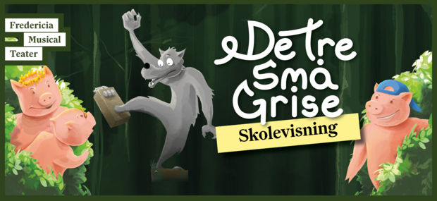 Plakat med de tre små grise og ulven. 