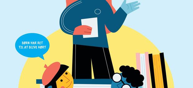 Plakat fra Børnenes nytårstale, der viser et barn, der holder tale for andre børn
