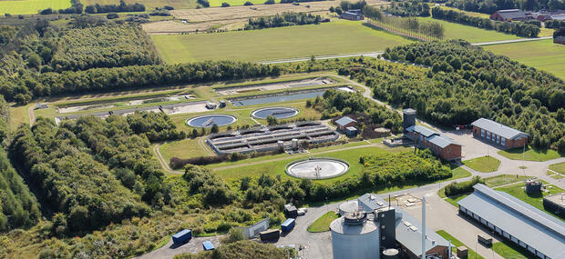 Grindsted rensningsanlæg set oppefra.