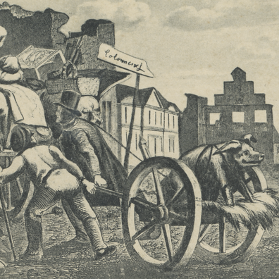 Borgere flygter ud af det brændende Sønderborg.