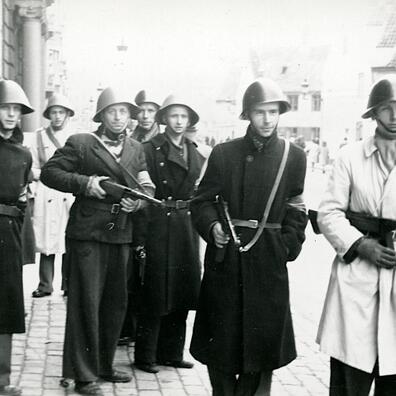 Frihedskæmpere i St. Kongensgade ved nr. 30. København.