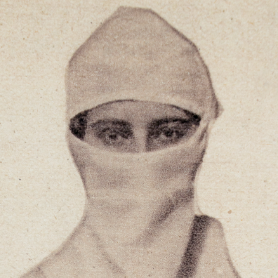 Sygeplejerske med maske. Fra Berlingske Tidenes tillæg "Ude og Hjemme", november 1918