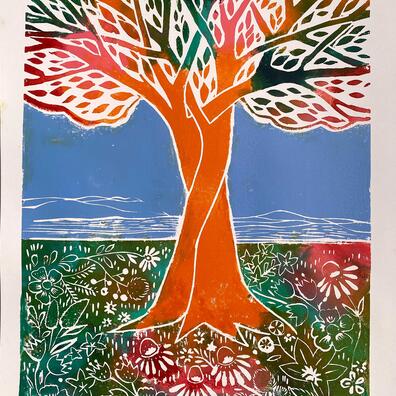 Linoleumstryk - træ